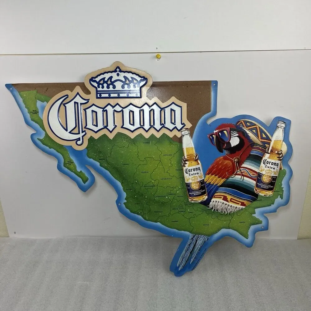Corona Beer Parrot Mexico Map Man Cave Metal Tin Sign Vintage Bar Sign 24x19”
